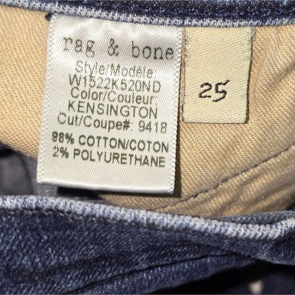 Rag & Bone Kensington Moto‎ Skinny Jeans Dark Indigo Ankle Zip W1522K520ND Sz 25 - Picture 8 of 13